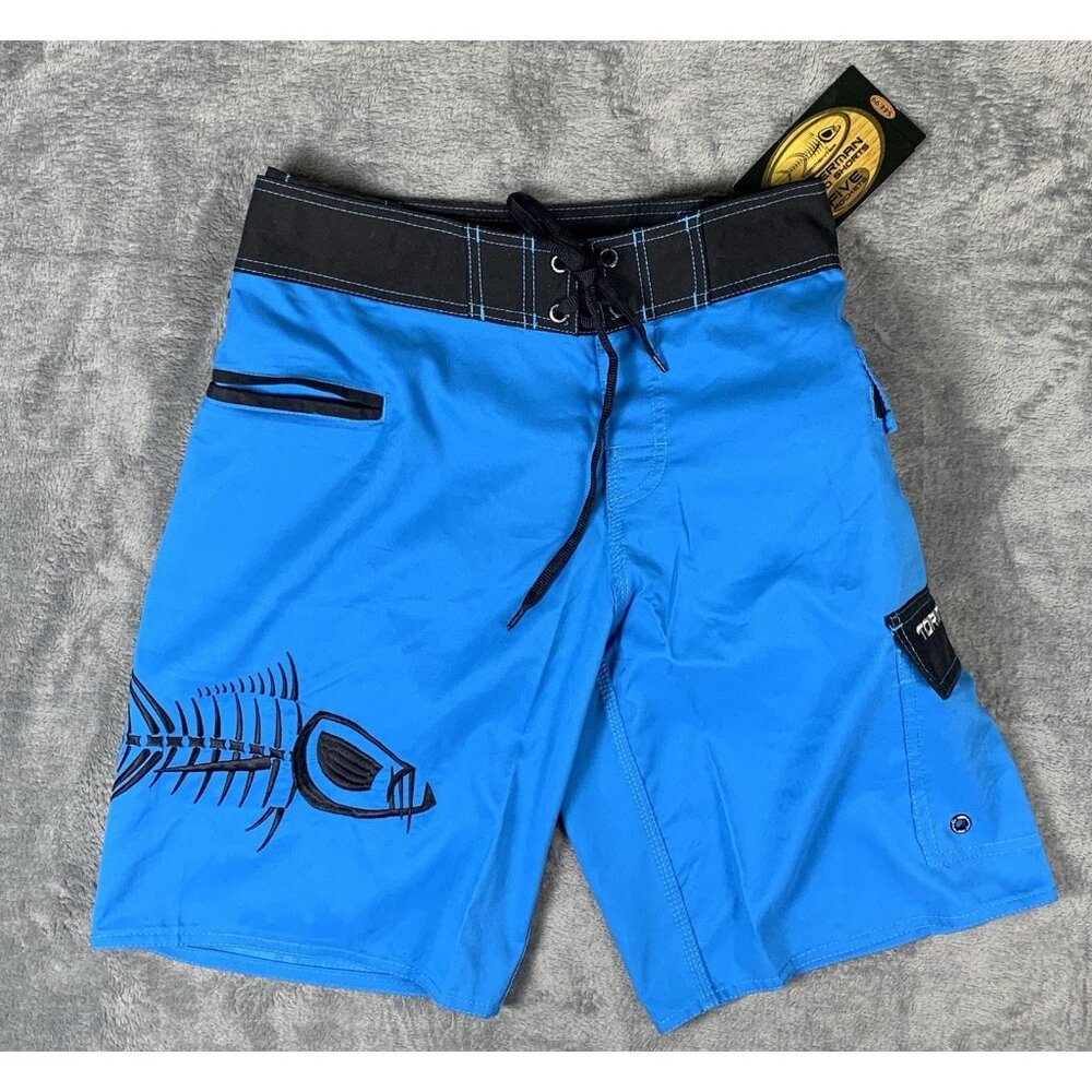 Tormenter Board Shorts Men's Size 28 Blue Swim Surf Trunks Drawstring Fishbone